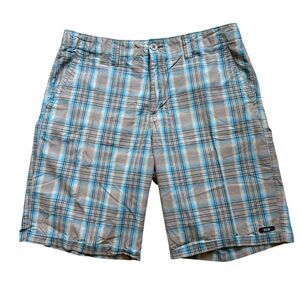 Oakley Blue Gray Plaid Flat Front Shorts XL Men’s Casual